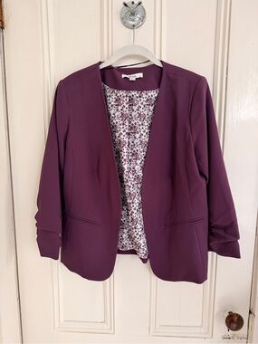 Kensie Plum Open-Front Blazer with Floral Lining